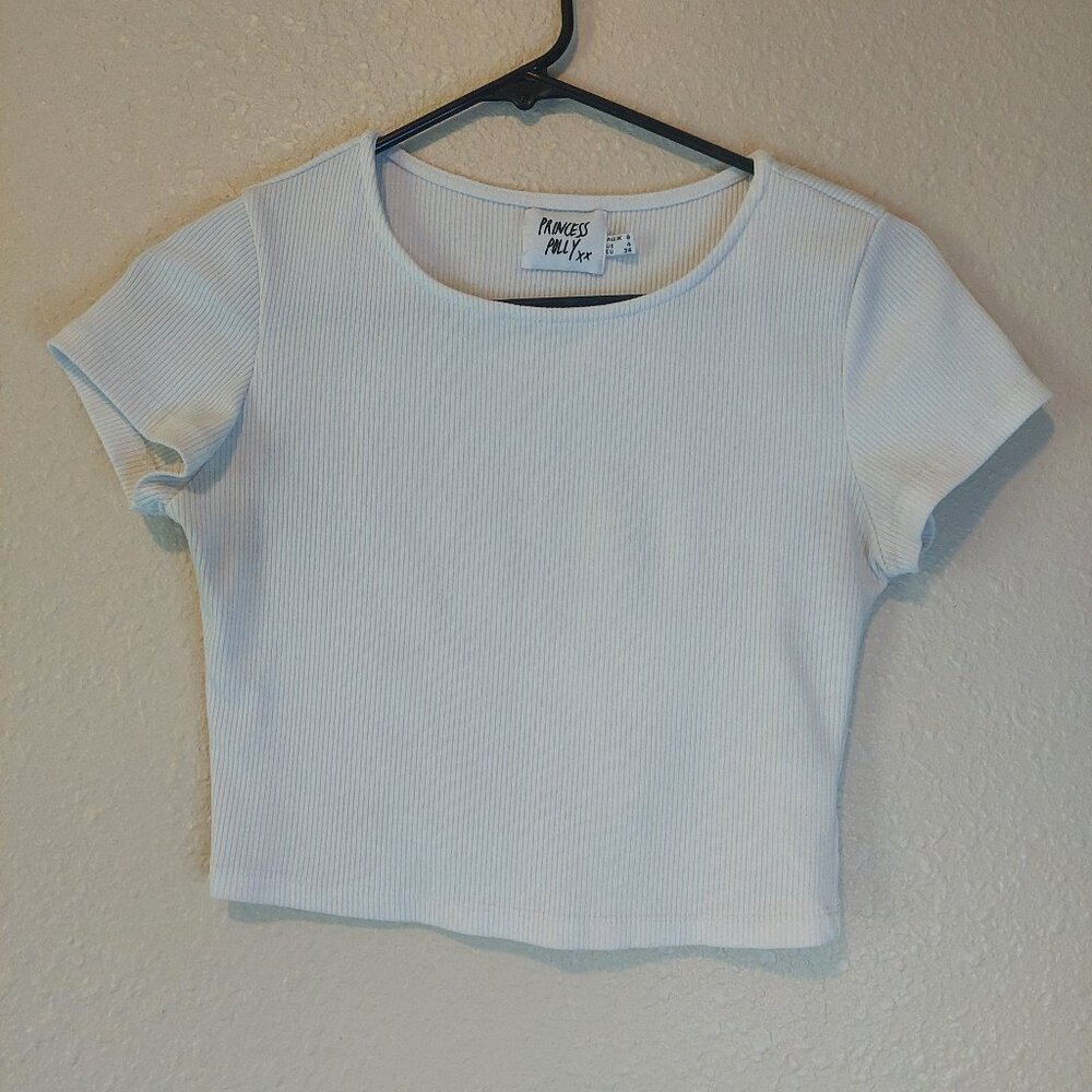 Princess Polly White Ribbed Crop Top Sz 4